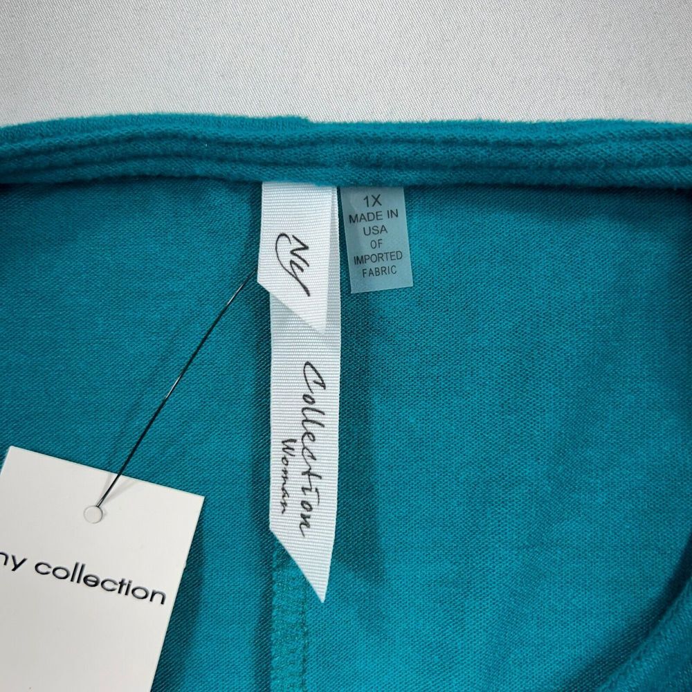 NY Collection Top & Printed Scarf Womens 1X Plus Handkerchief-Hem Jade Green NEW - Picture 6 of 9